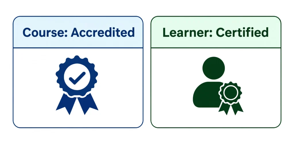 Course accreditation vs certification shown as two separate labels