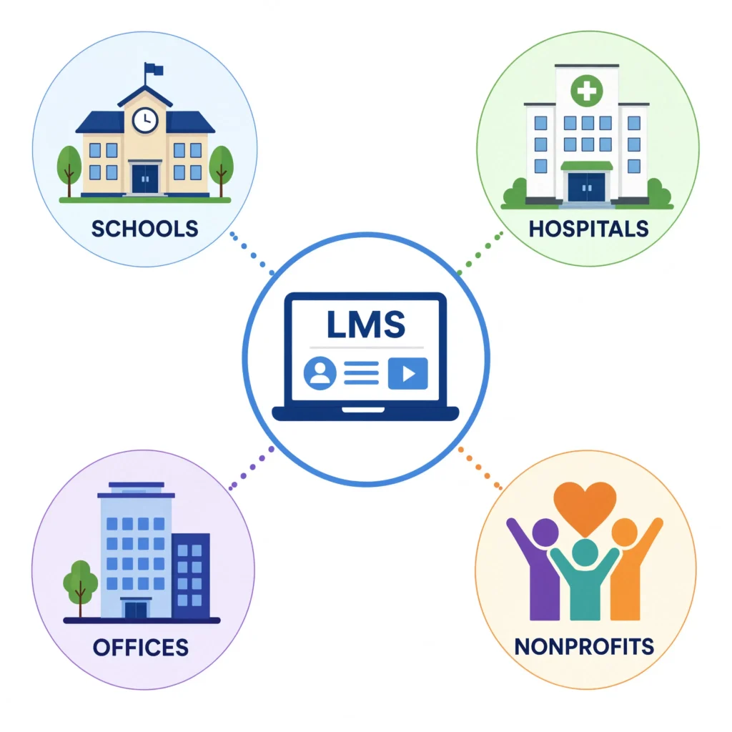 Different types of organizations that use a Learning Management System